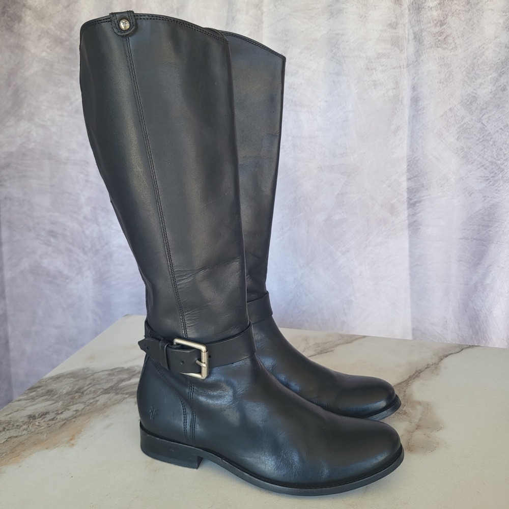 Frye Melissa Strap Belt Biker Moto Boots Black Women's Size 6.5 B